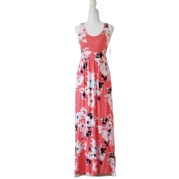 SO Scoop Neck Maxi Dress salmon floral Size XS - Picture 1 of 7